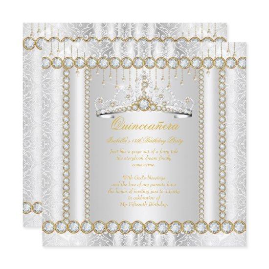 Princess Quinceanera Diamond Lace Gold White