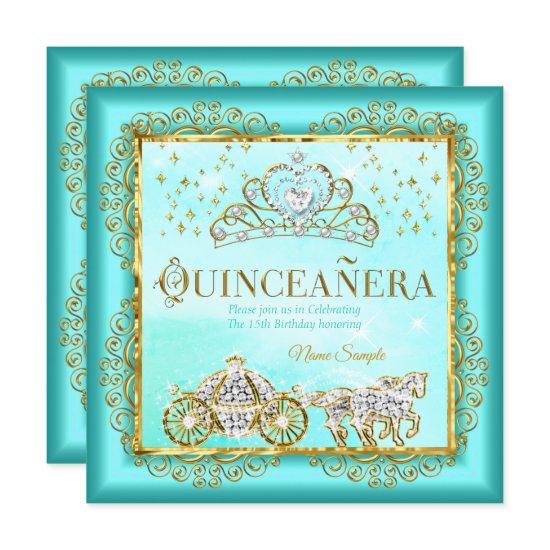 Princess Quinceañera magical Teal Blue Gold