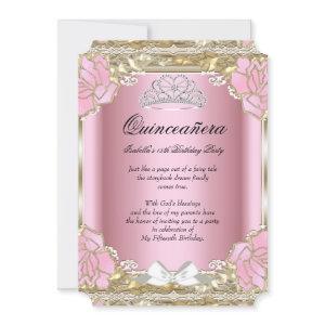 Princess Quinceanera Pink Gold 15th Birthday Tiara