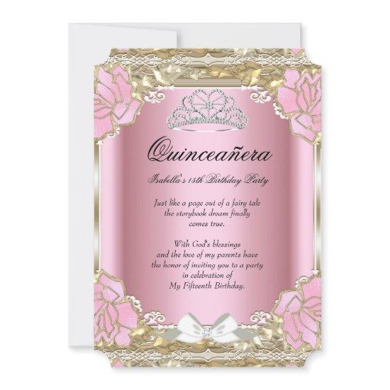 Princess Quinceanera Pink Gold 15th Birthday Tiara