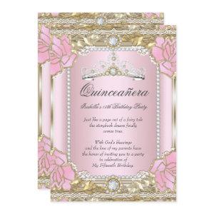 Princess Quinceanera Pink Gold Diamond Tiara