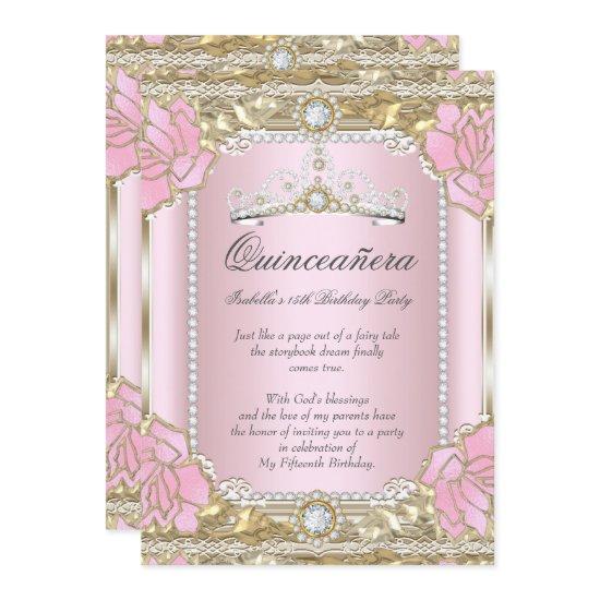 Princess Quinceanera Pink Gold Diamond Tiara