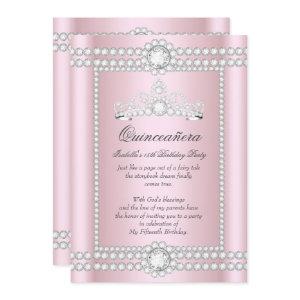 Princess Quinceanera Pink Silver Diamond Tiara