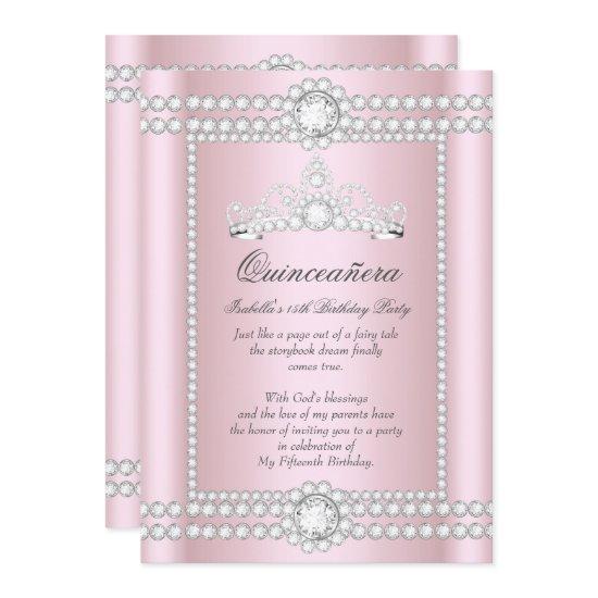 Princess Quinceanera Pink Silver Diamond Tiara