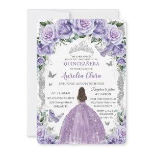 Princess Quinceañera Purple Roses Floral Silver