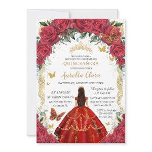 Princess Quinceañera Red Roses Floral Vintage Gold