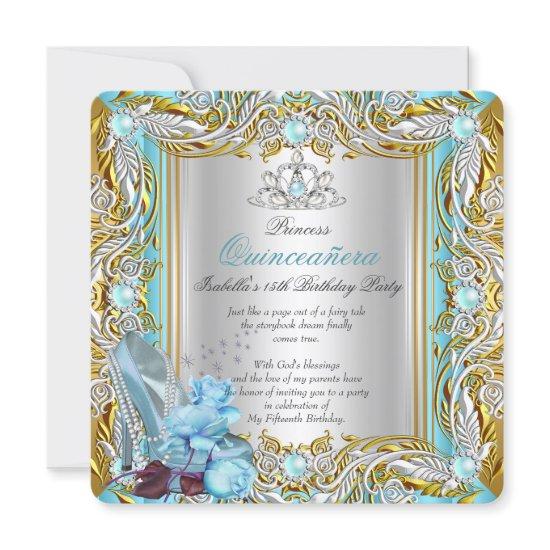 Princess Quinceanera Silver Blue Teal Rose Gold