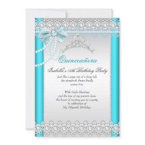 Princess Quinceanera Teal Blue Lace Pearl Tiara