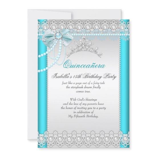 Princess Quinceanera Teal Blue Lace Pearl Tiara