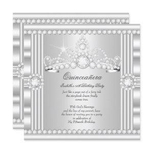 Princess Quinceanera Tiara Silver White Satin