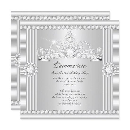 Princess Quinceanera Tiara Silver White Satin