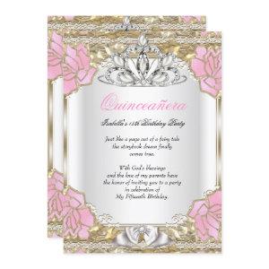 Princess Quinceanera White Pink Gold 15th Birthday