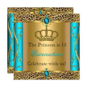 Princess Regal Teal Leopard Quinceañera Party