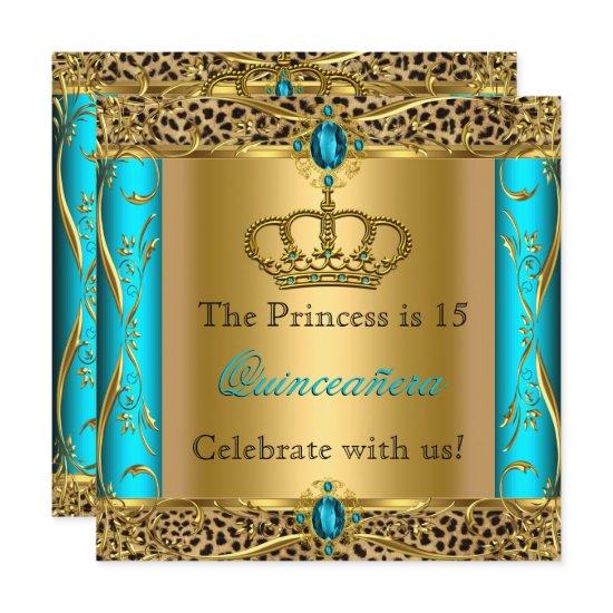 Princess Regal Teal Leopard Quinceañera Party