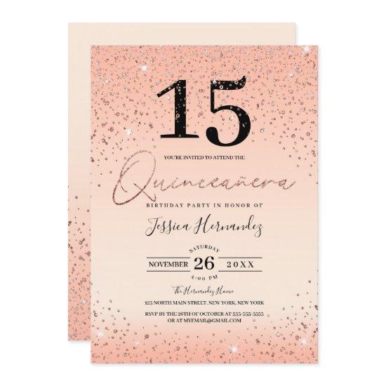 Princess Rose Gold Glitter Confetti Quinceañera