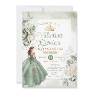 Princess Sage Green Quinceañera 15 Anos Gold Crown