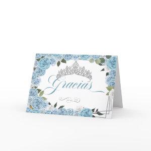 Princess Tiara Blue Rose Spanish Thank You Card
