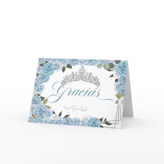 Princess Tiara Blue Rose Spanish Thank You Card