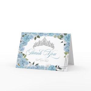 Princess Tiara Light Blue Roses  Thank You Card