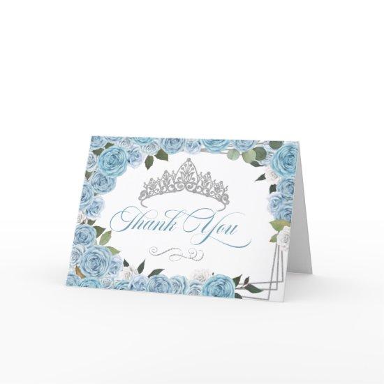Princess Tiara Light Blue Roses  Thank You Card