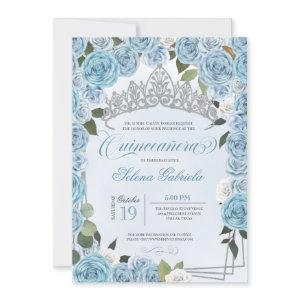 Princess Tiara Light Blue & White Rose Quinceanera