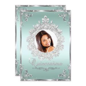 Princess Tiara Mint Silver Sparkle Quinceanera