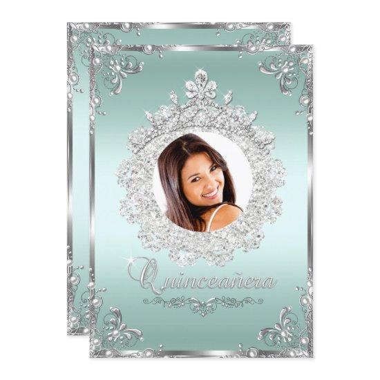 Princess Tiara Mint Silver Sparkle Quinceanera