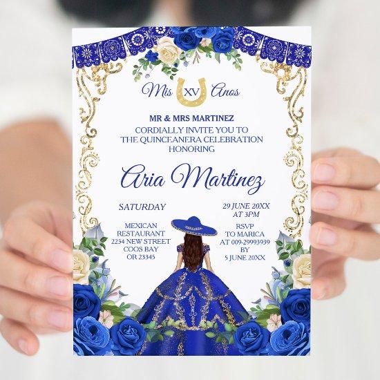 Princess White Navy Roses Mis Quince