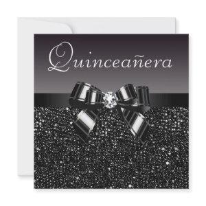 Printed Black Sequins, Bow & Diamond Quinceanera