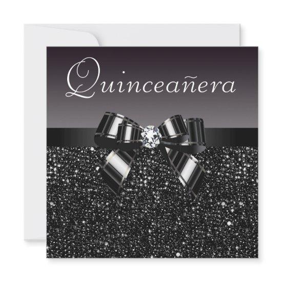 Printed Black Sequins, Bow & Diamond Quinceanera