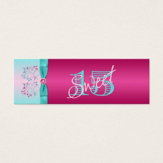 PRINTED BOW Hot Pink, Aqua Floral Favor Tag