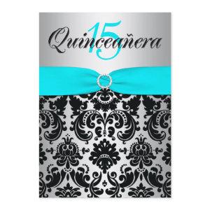 PRINTED RIBBON Aqua Silver Black Quinceanera