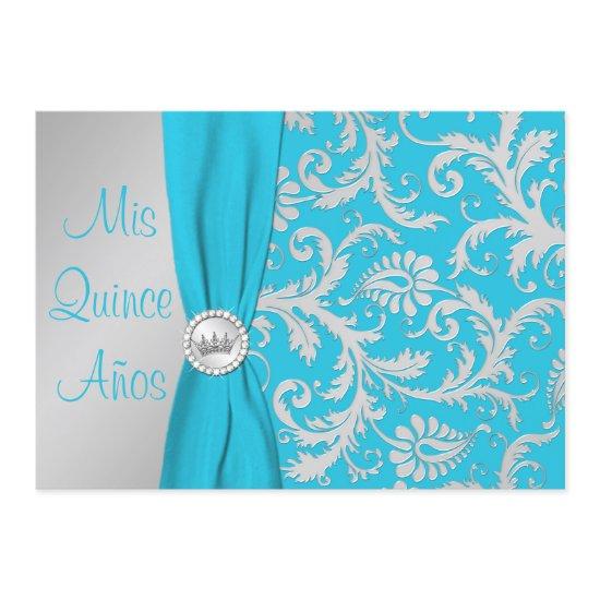 PRINTED RIBBON Aqua, Silver Photo Quinceanera