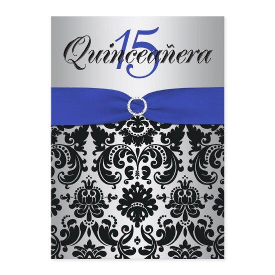 PRINTED RIBBON Blue Silver Black Quinceanera
