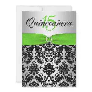 PRINTED RIBBON Green Silver Black Quinceanera