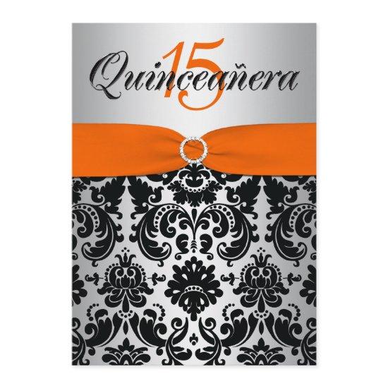 PRINTED RIBBON Orange Silver Black Quinceanera