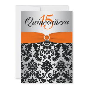 PRINTED RIBBON Orange Silver Black Quinceanera