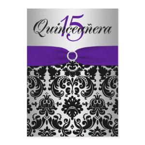 PRINTED RIBBON Purple Silver Black Quinceanera