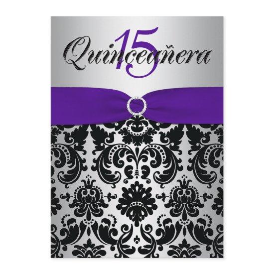PRINTED RIBBON Purple Silver Black Quinceanera