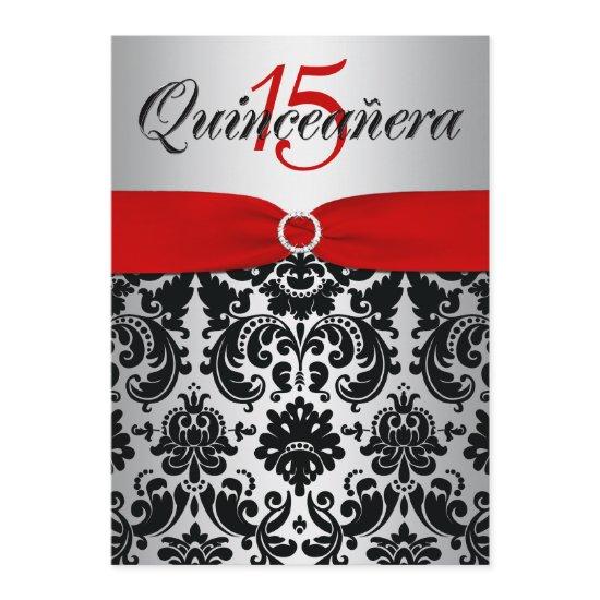 PRINTED RIBBON Red Silver Black Quinceanera