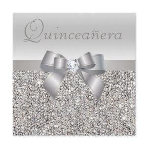 Printed Silver Sequins, Bow & Diamond Quinceanera