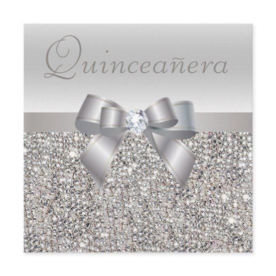 Printed Silver Sequins, Bow & Diamond Quinceanera