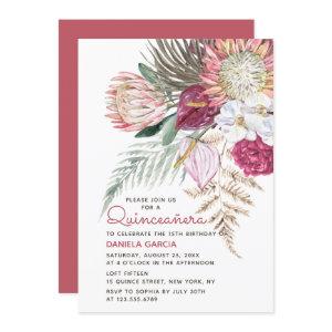 Protea Watercolor Floral Bouquet Quinceañera