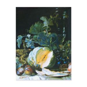 PUMPKIN ,FRUITS AND GLASSWARE Thanksgiving Holiday Postcard