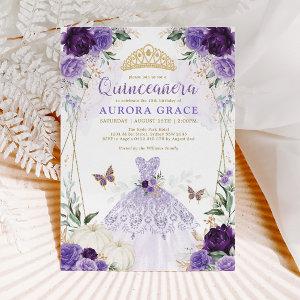 Pumpkin Quinceañera Princess Dress Purple Floral