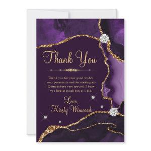 Purple and Gold Faux Glitter Agate Quinceanera Thank You Card