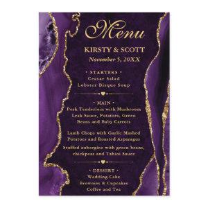 Purple and Gold Faux Glitter Agate Wedding Menu