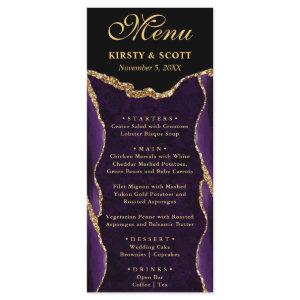 Purple and Gold Faux Glitter Agate Wedding Menu