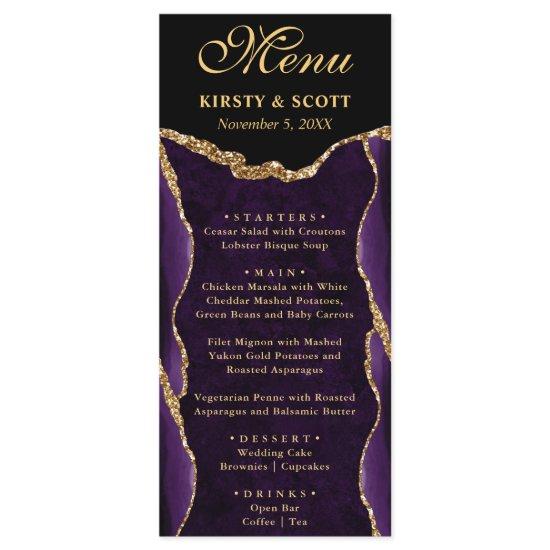 Purple and Gold Faux Glitter Agate Wedding Menu