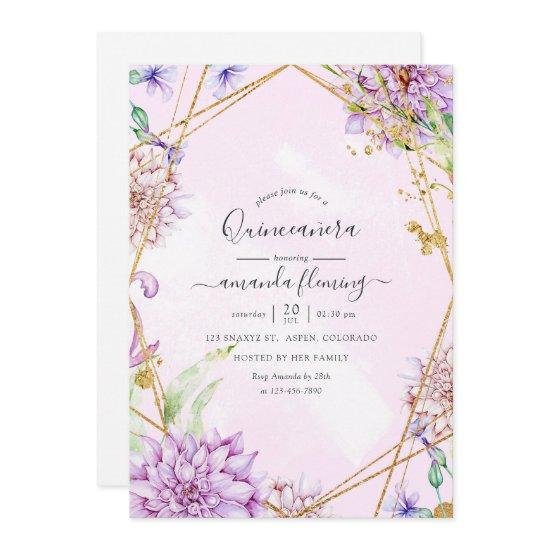 Purple and Gold Floral Geometric Quinceañera